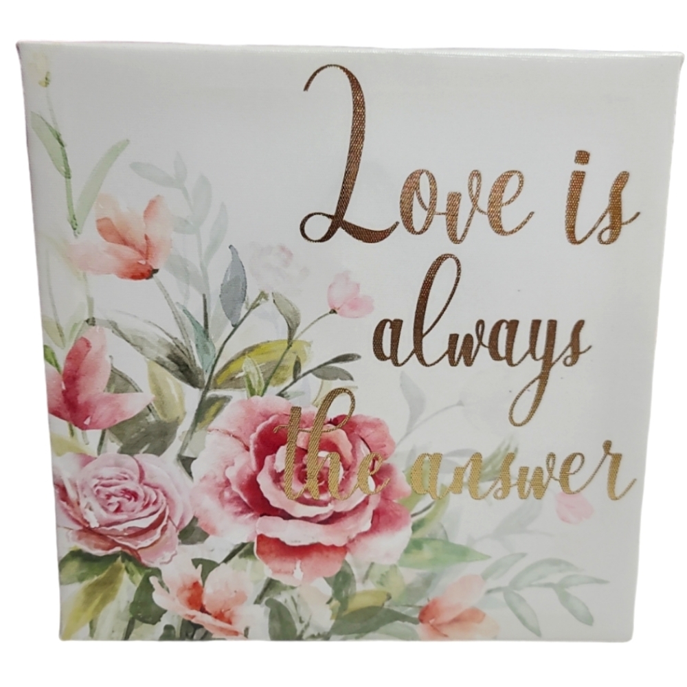 Pink Floral Love Is Always The Answer Gold Foil Inscribed Canvas Print Wall Art